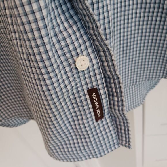 Mens Michael Kors Button Down Shirt Checked Blue White - Picture 5 of 13